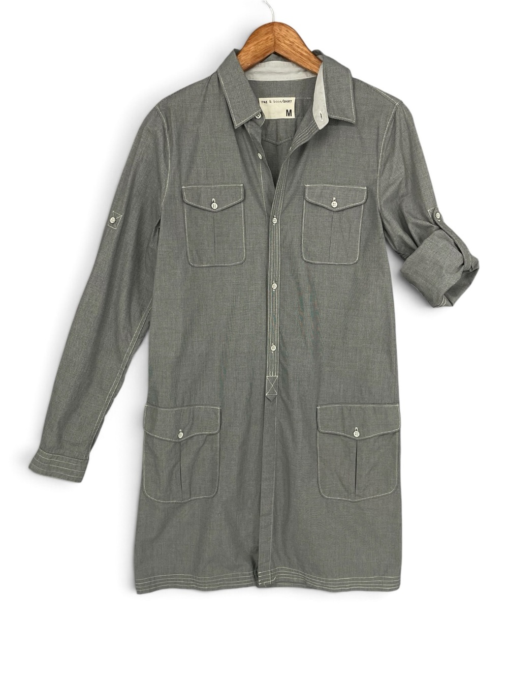 rag & bone Grey Utility Shirt Dress with Cargo Pockets Size Medium